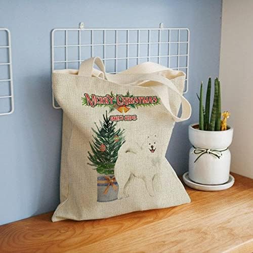 שקית פשתן כותנה טבעית שקית חג המולד כלבים מתנות מתנות עציצי עציץ העוזרים של סנטה עץ אורן עם