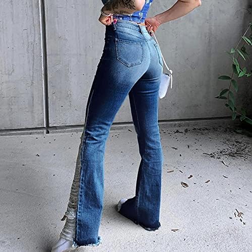 מכנסי שמלה של מיאשוי לנשים עסקים מזדמנים בגודל 22 ג'ינס מתרחבים במותניים גבוהות לנשים נקרעות