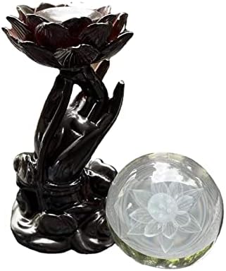 שרף לוטוס בודהה גואנין דוכן תצוגת יד עם 60 ממ של לוטוס בגידול כדורי כדורים בסיס פסל כולל כדורי דקורטיביים של כדור