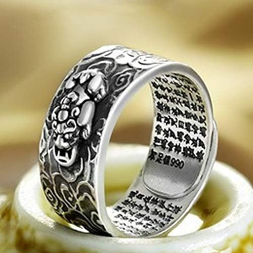 990 סטרלינג כסף פנג שואי פיקסיו מאני קמע מזל עושר בודהיסטי תכשיטי מתכוונן טבעת