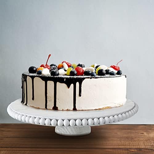 חרוזים שולחן עוגת דוכן 12 אינץ דקורטיבי עץ עוגת דוכן לבן חווה קינוח עוגת הכן עץ עגול קינוח עומד עוגות מחזיק