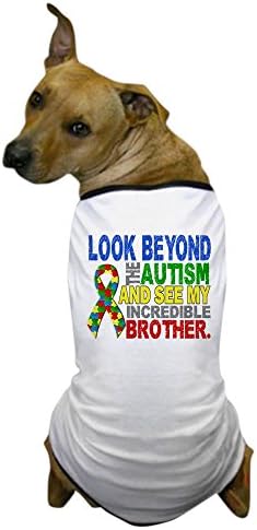 Cafepress מבט מעבר ל -2 אוטיזם אח כלב חולצת חולצת טריקו כלב, בגדי חיות מחמד, תלבושת כלבים מצחיקה