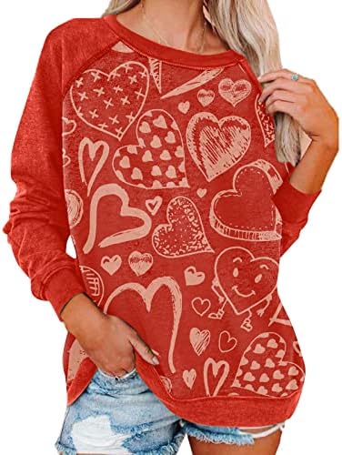 חולצות יום האהבה של ג'ג'ייבדי נשים גרפיות שרוול ארוך גרפי, חולצות חג האהבה שמח חולצות סוודר צוואר