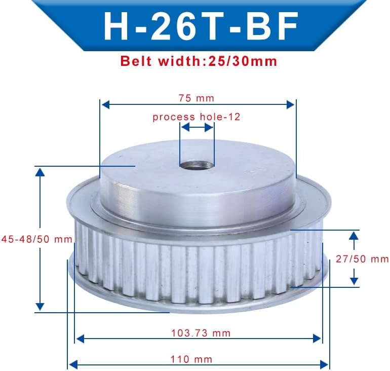 ZhengGuifang גלגלת תזמון מקצועית H-26T/27T/28T/29T חור מחוספס 12 ממ גלגלת אלומיניום רוחב חריץ 27/32 ממ לרוחב