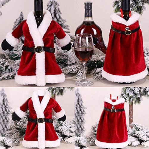 1 PCS כיסוי בקבוק יין לחג המולד כיסוי בד קטיפה חצאית בקבוק יין סוודר יין שמלת בקבוק יין קובעת