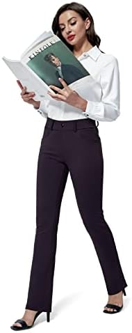 מכנסי שמלת יוגה של KMISUN לנשים 31 '' מכנסי עבודה רגילים ברגליים ישרות, מתיחות מכנסיים מזדמנים עסקיים עם 6 כיסים