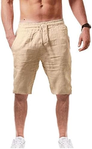 מכנסי פשתן כותנה קיץ לגברים שרוך מותניים אלסטיים חוף יוגה יוגה קצרים קלים משקל נינוח מכנסיים קצרים