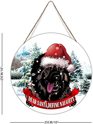 סנטה יקר הגדירו כלב שלט עץ שובב שובב עם כובע סנטה בשלג עץ קיר אמנות שלט חג המולד דלת קדמית זר כלב חג המולד