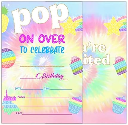 Wuinck Lie Dye Pop Pop Party Cards, פופ קשת על הזמנות למסיבות נושא לילדים, בנים ובנות, ציוד לחגיגות מסיבות,