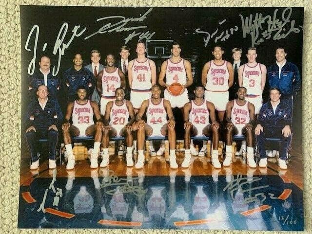 Syracuse Orange 1987-88 חתום 11x14 צילום צוות+COA Jim Boeheim+DC+Sherman+5 - תמונות מכללות עם חתימה