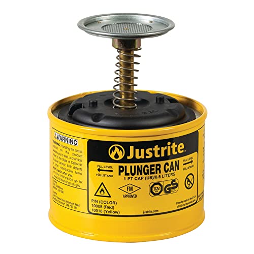 JUSTRITE 10018 בוכנה פלדה, קיבולת 0.5L, צהוב, 4-7/8 OD X 5-1/4 H