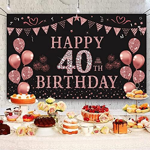 קישוטי יום הולדת 40 לנשים באנר, זהב ורוד קישוטי יום הולדת 40 שמחים לנשים, 40 וקישוטים נהדרים ספקי