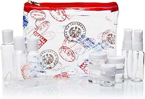 מיאמיקה TSA תואמת בקבוקי נסיעות וערכת תיקי טואלטיקה, 15 חלקים, חותמת אדומה