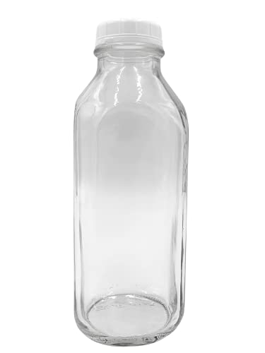 בקבוק החלב הזכוכית של החלב 1 LTR עם כובע. מיוצר בארהב, סגנון מרובע