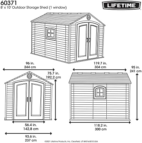 Lifetime 60371 סככת אחסון חיצונית עם חלון, אור צוהר ומדפים, 8 על 10 רגל