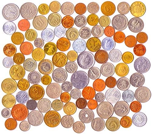 100 מטבעות שונים ממדינות רבות ברחבי העולם כולל תיק מטבעות ארנק קטן!