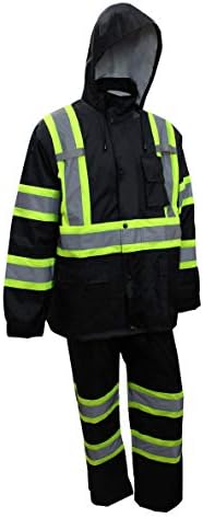 RK בטיחות TBK66 כיתה 3 חליפת גשם, ז'קט, מכנסיים נראות גבוהה תחתית שחורה משקפת עם דפוס x