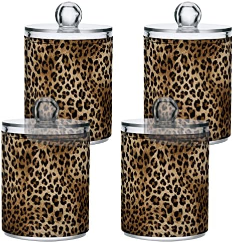 Yyzzh Pretty Leopard Print 4 חבילות QTip Dispenser עבור כפית כותנה של כותנה כפפות עגול