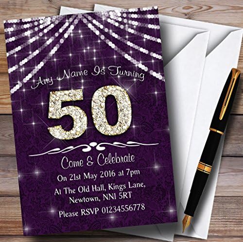 50 סגול ולבן בלינג ניצוץ מסיבת יום הולדת הזמנות בהתאמה אישית