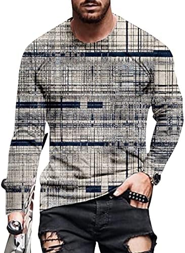 חולצות טריקו של שרוול ארוך של XXBR לגברים, אופנה 3D חידוש ציור שמן אימון הדפסה מתאימה צמרות צוואר