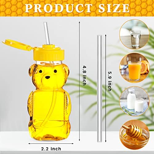 32 חבילה דבש דוב קש כוס עם 32 יחידות ארוך קשיות פלסטיק מסייע לשתות מיכל ריק דבש מכולות כוסות עם קש לשימוש חוזר
