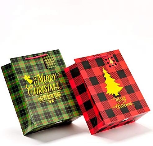 שקיות מתנה לחג המולד, 4 חבילות שקיות אריזת מתנה בלינג עם עץ חג המולד ואיילים, שקיות מתנה בגודל בינוני עם כרטיס