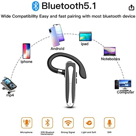 אוזניות Bluetooth לטלפון סלולרי, אוזניות אלחוטיות Bluetooth 5.1 אוזניות אוזניות יחיד אוזניות ללא