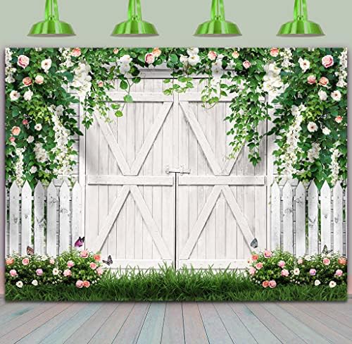 בינקו 7 * 5 רגל לבן לבנים אביב פרח קיר רקע ירוק עלים פרפר רקע אמהות יום חתונה כלה תינוק מקלחת אספקת יילוד