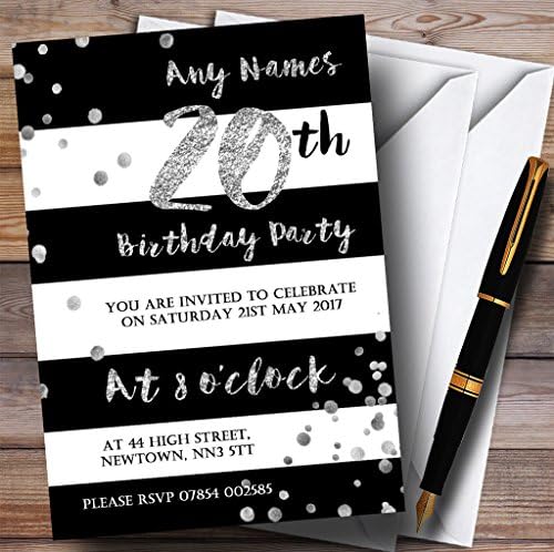 גן החיות של כרטיס הקונפטי הכסף השחור הקונפטי ה -20 הזמנות למסיבת יום הולדת בהתאמה אישית