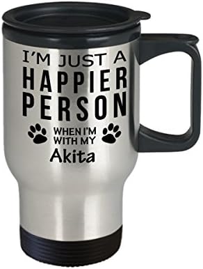 חובב כלבים נסיעות ספל קפה - אדם מאושר יותר עם מתנות הצלת בעלים של אקיטה - פאט