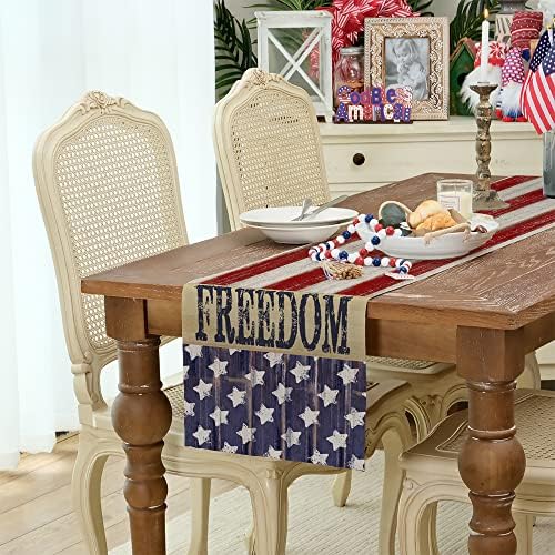 ארקני 4 ביולי פטריוטי שולחן רץ 72 סנטימטרים כחול כוכבים ופסים אמריקאי עצמאות יום חג בית קפה שולחן אוכל בית