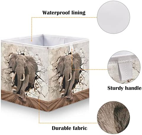Cataku 3D פילים קוביית קוביית פחי אחסון לארגון, פחי אחסון באחסון בד מלבני סלי אחסון מתקפלים סלי אחסון
