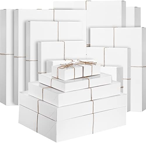 יקסיה 50 מארז קופסאות מתנה לבנות עם מכסים למתנות, קופסא אריזת מתנה מקרטון לבן לעטיפת יום האהבה מתנות שושבינה