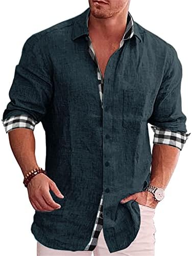 חולצת פשתן כותנה פשוטה של ​​גברים, כפתור פשתן, כפתור בסיסי למטה חוף קל משקל חוף.