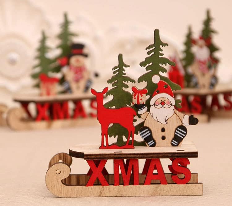 4 יחידות קישוט חג המולד מזחלת ורישיון הנהיגה האבוד של סנטה, קישוטי חג המולד מורכבים מעץ, 3 קישוטי מזחלת חג המולד