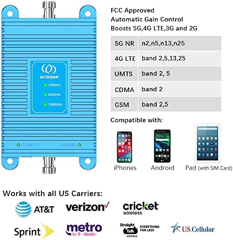 בוסטרים של אות סלולרי 5G מגביר את 5G/4G/3G/2G להקה 2/5/13/25 מגבר מגבר מגבר טלפון, תומך ב- VERIZON, AT&T, Straight