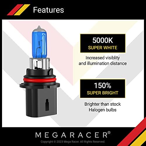 מגה רייסר 9007/ה-5 נורות פנס הלוגן-5000 קראט סופר לבן, 12 וולט 100 וואט/80 וואט, קסנון, בסיס פיקס29