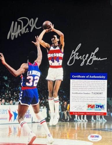 Magic Johnson & George Gervin NBA All Stars חתמו 8x10 Photo PSA 7A28597 - תמונות NBA עם חתימה