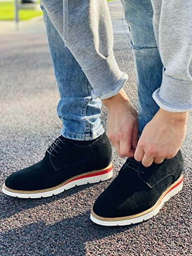 נעלי מעלית בלתי נראות לגברים של קאלטו-דרבי מזדמן שרוכים מעור נובוק שחור-3.2 אינץ ' גבוה יותר-י4222