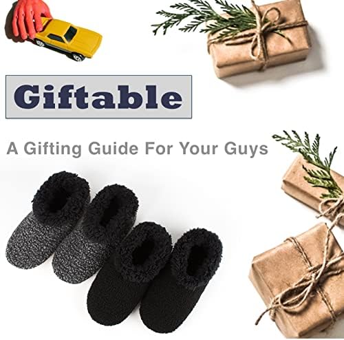 נעיםנראה 2-מארז נעלי בית לגברים סוליות רכות, גרביים מטושטשות נעימות עם תפסנים מונעים החלקה, מתנות ייחודיות