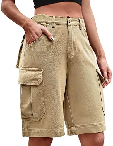 מכנסי מטען קצרים נשים במותן גבוה בצבע אחיד תלבושות ברגליים ישרות חוף קצר חוף מזדמן מזדמן מכנסי ג'ינס רופפים עם