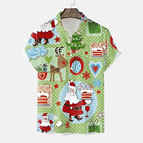 כפתור חג המולד של ZDDO לגברים למטה חולצות שרוול קצר מצחיק חולצה הוואי גרפית חג המולד חג המולד