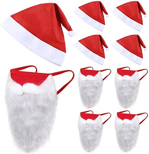 12 חתיכות מצחיק פנים כיסוי חג המולד סנטה זקן כיסוי וסנטה כובע חג המולד תלבושות קוספליי סט לחג חג המולד המפלגה קישוט