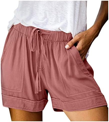 מכנסיים קצרים מזדמנים של נשים קיץ מותניים גבוהים ברמודה מכנסיים קצרים שרוך אלסטי אתלטי מוצק קצר פלוס
