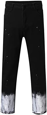 מכנסיים ארוכים של Hatop לגברים מזדמנים מזדמנים אמצע מותניים דקיקים ג'ינס דקיקים צבע הדפס רוכסן כיס זבוב