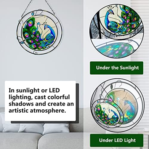Vewogarden 10 ויטראז 'חלון זכוכית תלויה חלון טווס תלייה דקורטיבית תלייה בעבודת יד לוח SunCatcher עם שרשרת