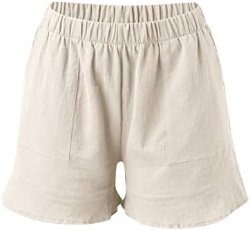 SPE969 מכנסיים קצרים מזדמנים קיץ נשים אלסטיות מותניים גבוהות כותנה פשתן מכנסיים קצרים כיס מכנסי