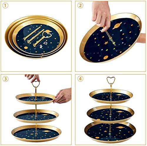 עמדת עוגות סט 3 דוכני קאפקייקס שכבה פלטת מאפה לשימוש חוזר לקישוטים למסיבות תה יום הולדת, כוכבי הלכת