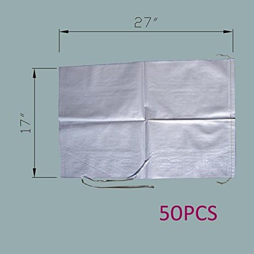שקיות חול 18 איקס 30, פוליפרופילן ארוג לבן ריק עם עניבות, הגנה מפני אולטרה סגול, 10 חבילה