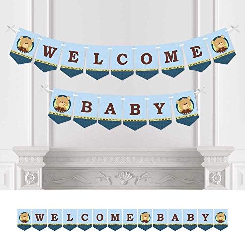 נקודה גדולה של אושר תינוק דובון דובון - באנר מתנפנף מקלחת לתינוק - קישוטים למסיבות כחולות - ברוך הבא